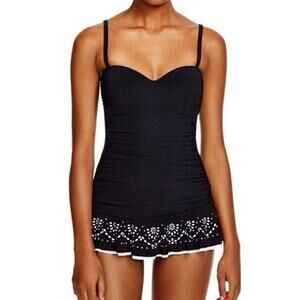 Profile by Gottex Women's 38D Full Support Swim Tankini Top Black Ruffle Floral